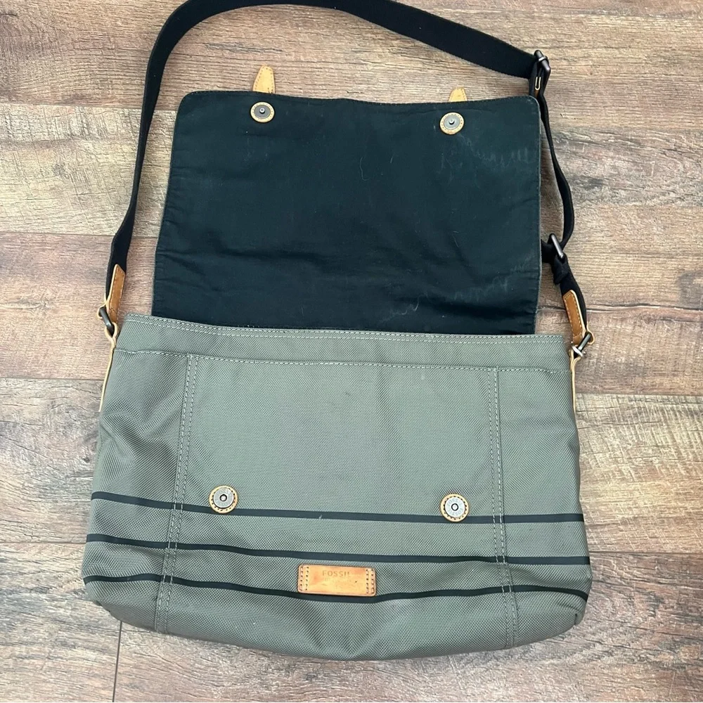 FOSSIL CANVAS CROSSBODY MESSENGER bag Olive Green/Grey w/Black